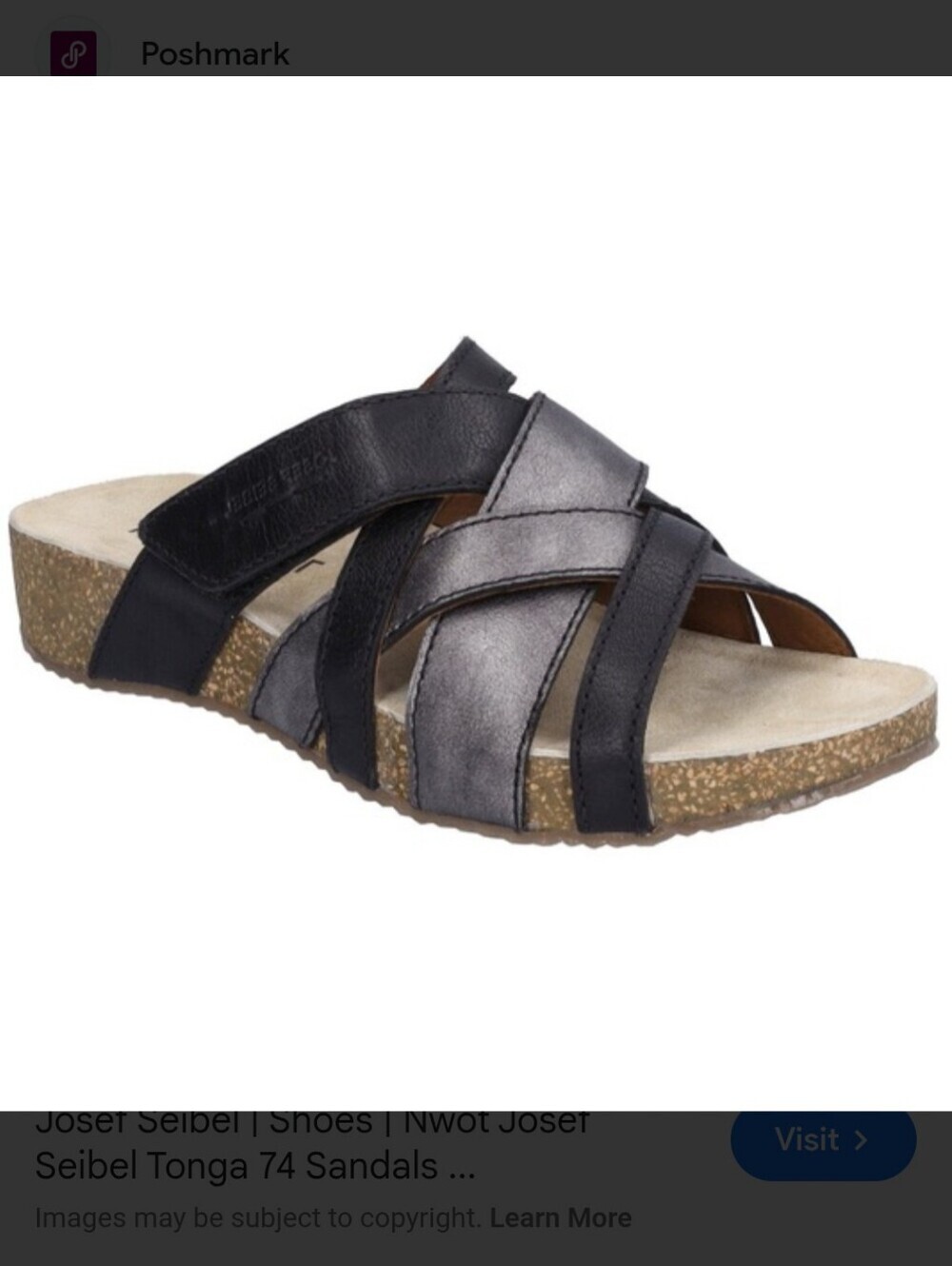 Josef Seibel Tonga Women's Black and Gunmetal Crisscross Slide Sandal